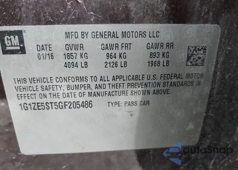 2016 Chevrolet Malibu 1Lt z USA, uszkodzony, nr VIN 1G1ZE5ST5GF205486